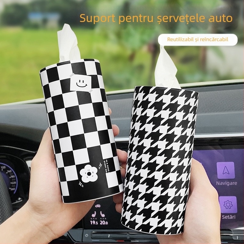 Cutie de șervețele pentru mașină, suport drăguț multifuncțional pentru șervețele, decor cu desene animate pentru interiorul mașinii