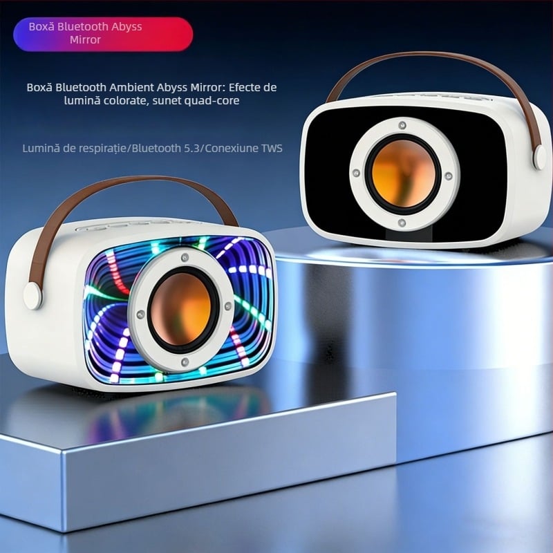 Boxă Bluetooth Abyss Mirror cu design plutitor și lumini, model W20, imprimare a logo-ului