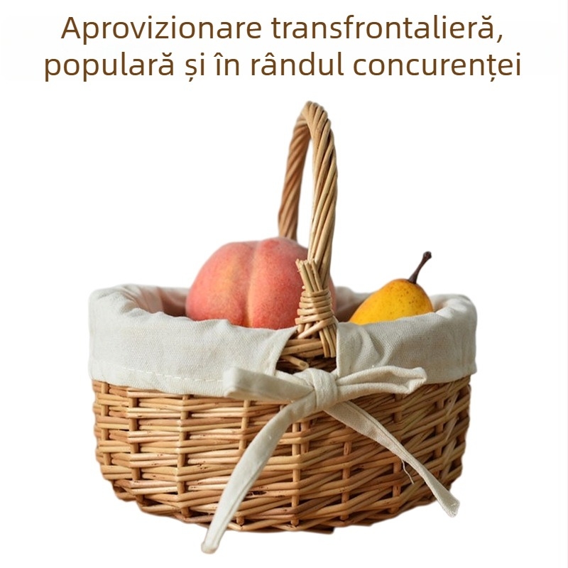 Coș de picnic împletat din nuia – mini coș pentru flori, depozitare fructe, pâine și legume