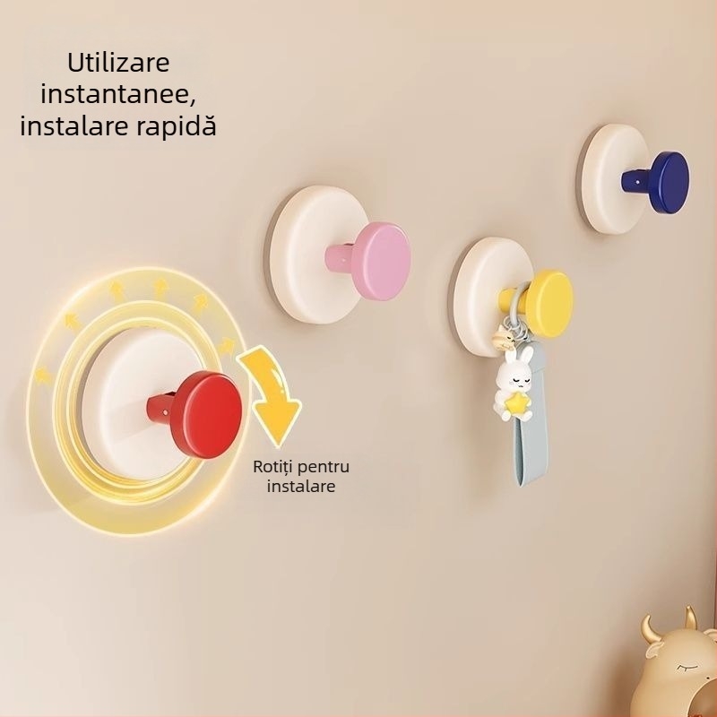 Cârlig cu ventuză pentru hol, fără găuri, fixare puternică cu adeziv, spațiu pentru chei