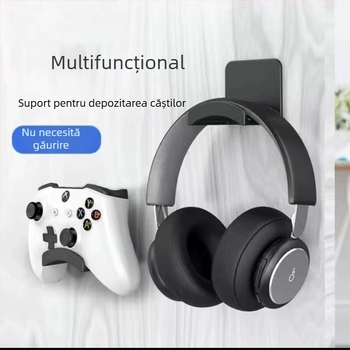 Suport pentru căști PC, fără găuri, cârlig pe perete, montaj cu bandă adezivă pentru cămin