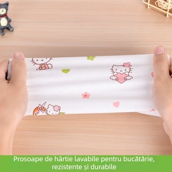 Șervețele de bucătărie din material nețesut, o singură folosință, imprimeu cu desene animate, lavete de curățare multifuncționale, 25×25 cm, 60 buc.