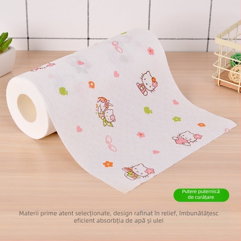 Șervețele de bucătărie din material nețesut, o singură folosință, imprimeu cu desene animate, lavete de curățare multifuncționale, 25×25 cm, 60 buc.