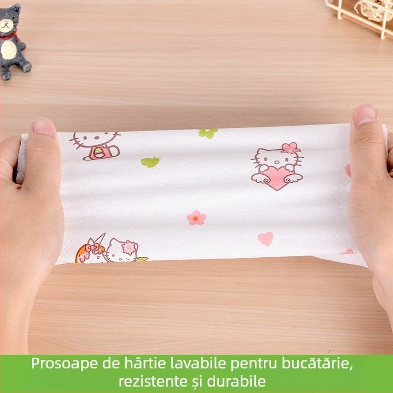 Șervețele de bucătărie din material nețesut, o singură folosință, imprimeu cu desene animate, lavete de curățare multifuncționale, 25×25 cm, 60 buc.