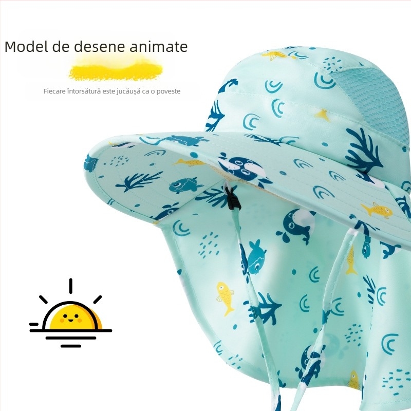 Șapcă de soare pentru copii cu boruri mari, protecție UV, respirabilă, stil pescăresc, vară