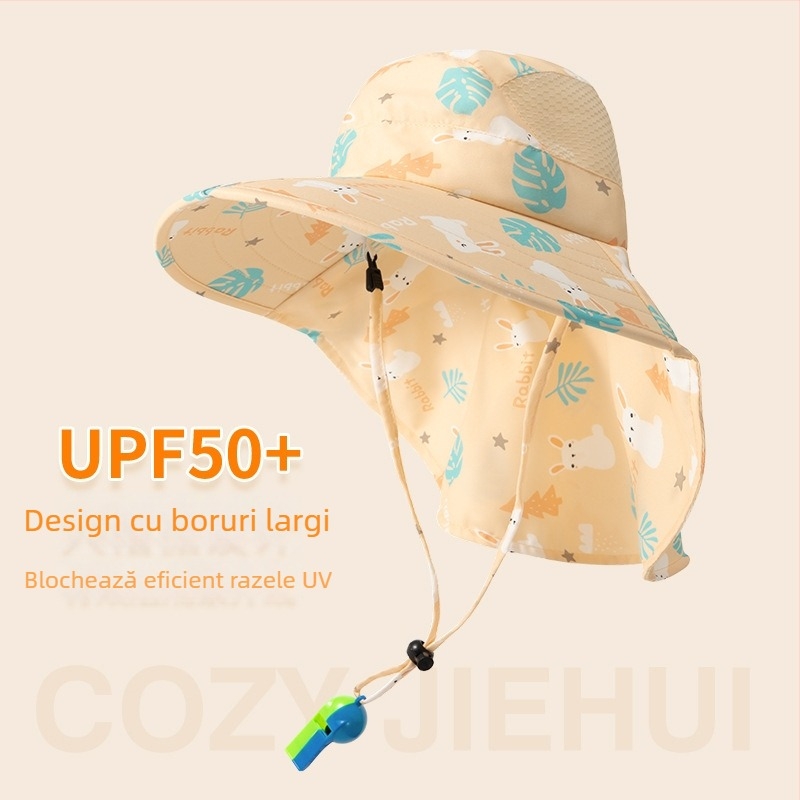 Șapcă de soare pentru copii cu boruri mari, protecție UV, respirabilă, stil pescăresc, vară
