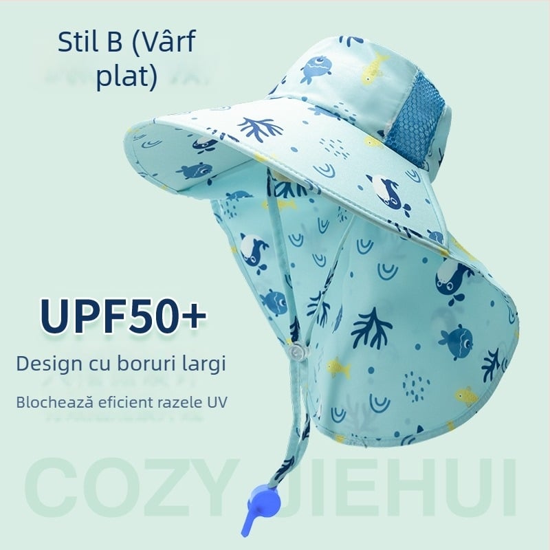 Șapcă de soare pentru copii cu boruri mari, protecție UV, respirabilă, stil pescăresc, vară