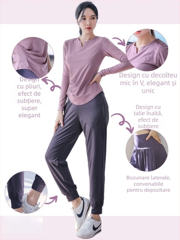 Set sportiv pentru femei, primăvară, alergare în aer liber, uscare rapidă, îmbrăcăminte de yoga cu mânecă lungă, respirabilă pentru Pilates și fitness