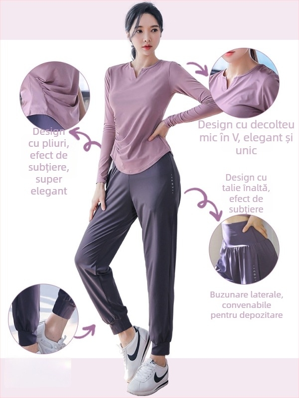 Set sportiv pentru femei, primăvară, alergare în aer liber, uscare rapidă, îmbrăcăminte de yoga cu mânecă lungă, respirabilă pentru Pilates și fitness