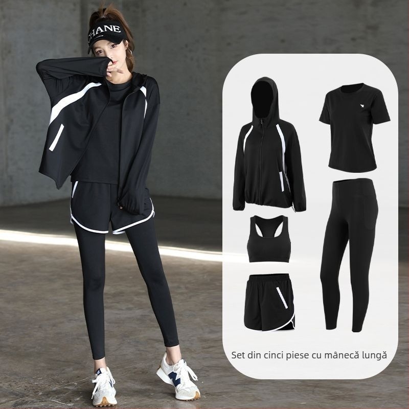 Set sportiv pentru femei pentru sală, alergare și yoga, material cu uscare rapidă, top cu mâneci lungi și pantaloni, colecție toamnă-iarnă