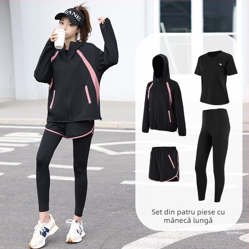 Set sportiv pentru femei pentru sală, alergare și yoga, material cu uscare rapidă, top cu mâneci lungi și pantaloni, colecție toamnă-iarnă