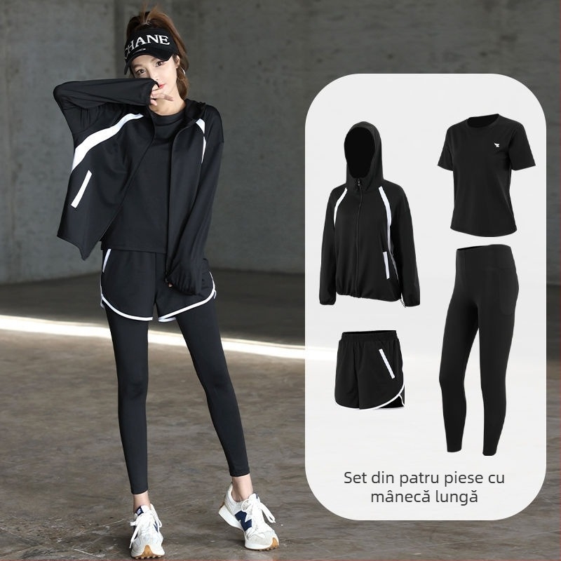 Set sportiv pentru femei pentru sală, alergare și yoga, material cu uscare rapidă, top cu mâneci lungi și pantaloni, colecție toamnă-iarnă