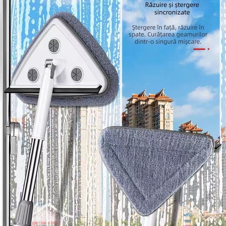 Mop triunghiular pentru curățarea sticlei, cu cap plat din chenille, pentru uz casnic