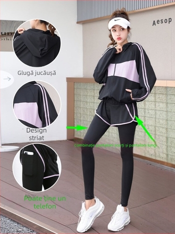 Set de haine sport pentru femei, primăvară și toamnă, yoga și fitness, croială lejeră, mâneci lungi, uscare rapidă