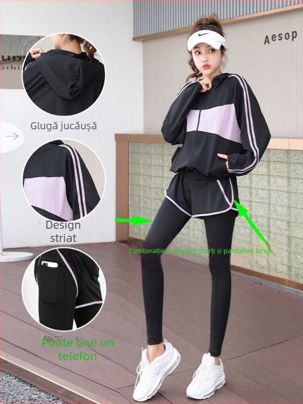 Set de haine sport pentru femei, primăvară și toamnă, yoga și fitness, croială lejeră, mâneci lungi, uscare rapidă