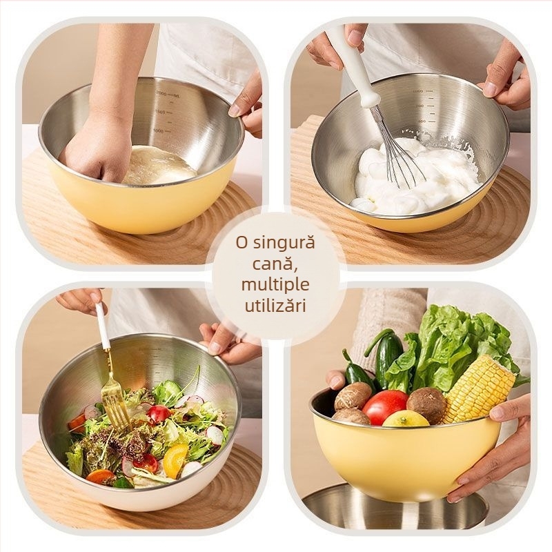 Vas colorat din oțel inoxidabil, de grad alimentar, antiaderent, pentru frământat aluat, bătut ouă și coacere