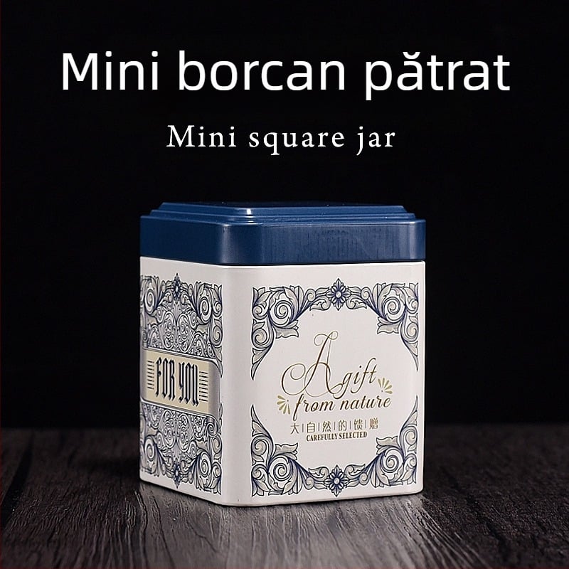 Cutie metalică pentru ceai, 50 g, compactă, pentru călătorii, sigilată