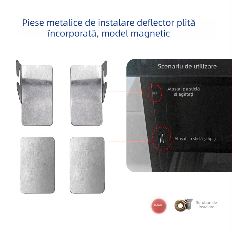 Kit de montaj pentru suport din sticlă și metal pentru hotă integrată, cu ramă în formă de 7, suport din sticlă, clips metalic și încuietoare magnetică