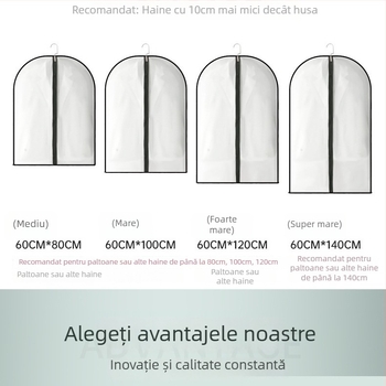 Husă pentru haine PEVA, husă transparentă impermeabilă pentru costume și paltoane, lavabilă, depozitare atârnată