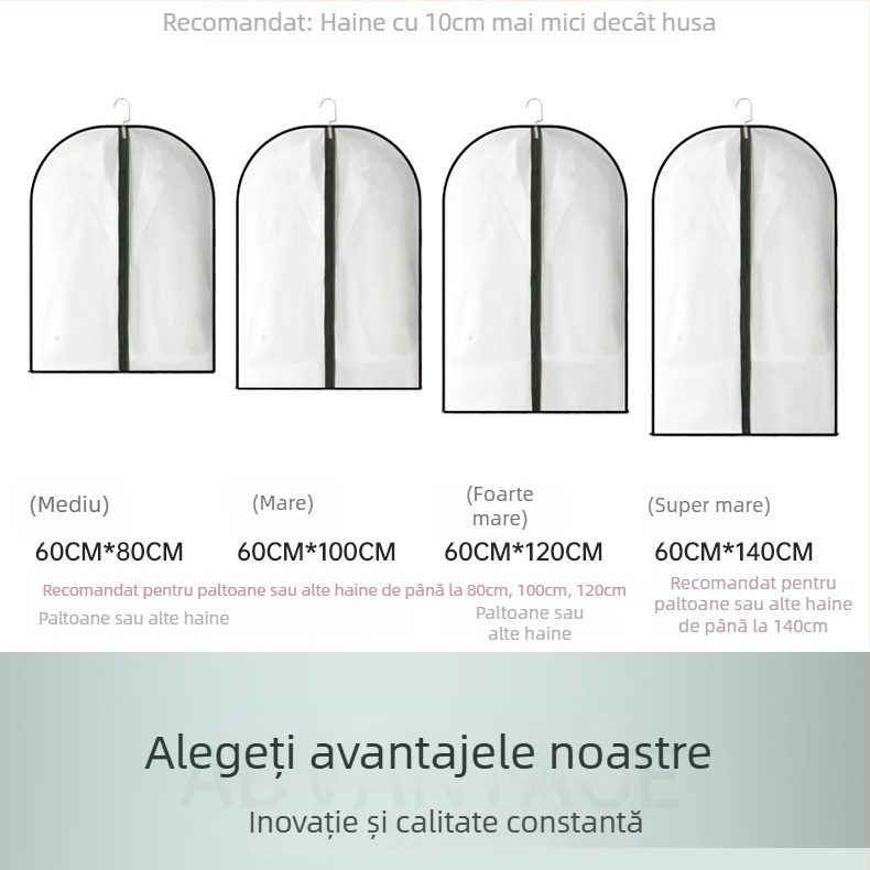 Husă pentru haine PEVA, husă transparentă impermeabilă pentru costume și paltoane, lavabilă, depozitare atârnată