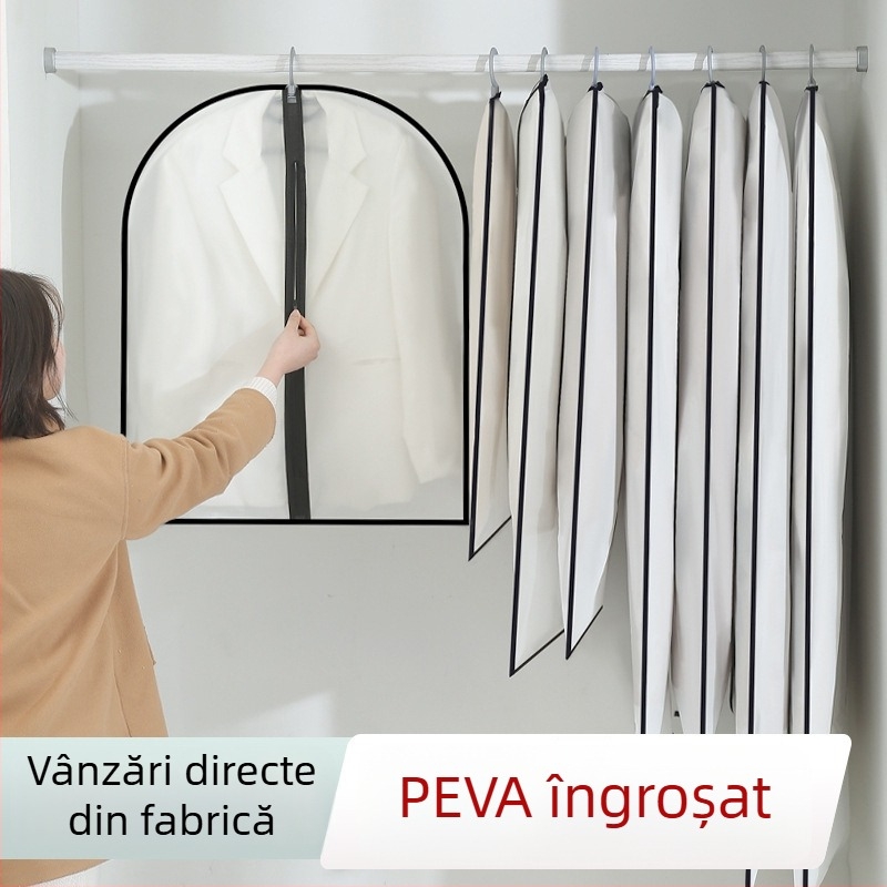 Husă pentru haine PEVA, husă transparentă impermeabilă pentru costume și paltoane, lavabilă, depozitare atârnată