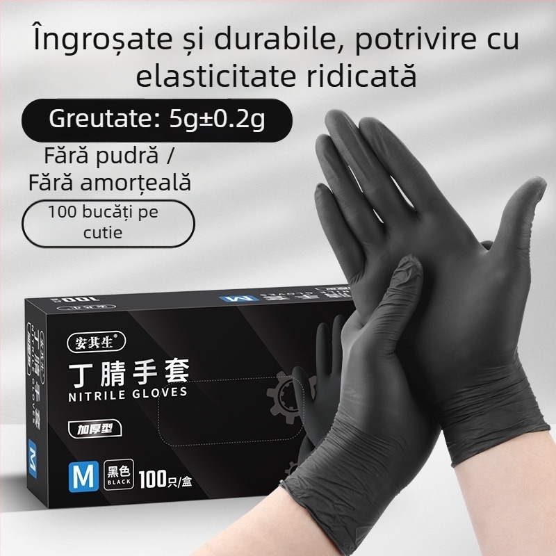 Anqisheng Mănuși nitril negre, de unică folosință, durabile, îngroșate, pentru uz casnic și bucătărie