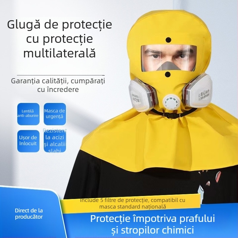 Căciulă de protecție pentru praf și gaze toxice, pentru vopsire cu pulverizare, șlefuire și decorare, rezistentă la acizi și baze, respirabilă, protecție împotriva stropilor chimici