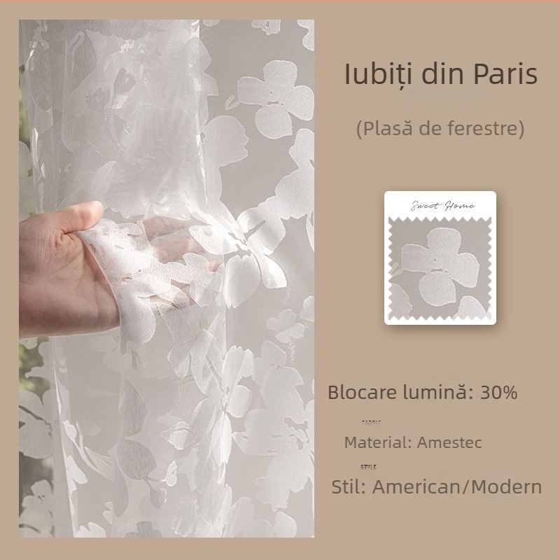 Fâșie de dantelă pentru balcon, stil american, cu motiv fluture și flori, semi-transparentă, albă, pentru living și dormitor