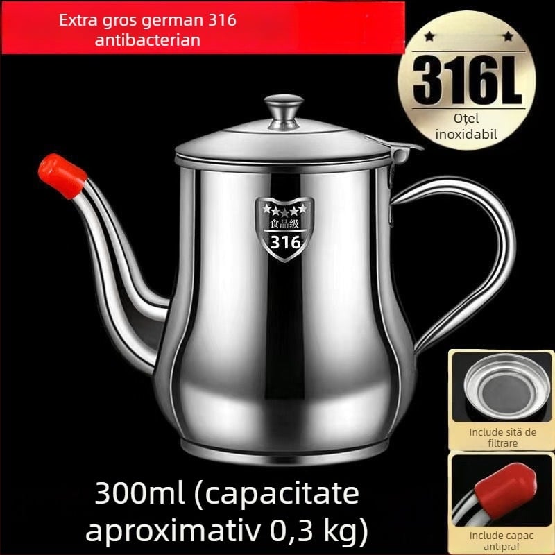 Recipient din oțel inoxidabil pentru ulei cu filtru, anti-scurgeri, recipient de bucătărie pentru turnarea uleiului