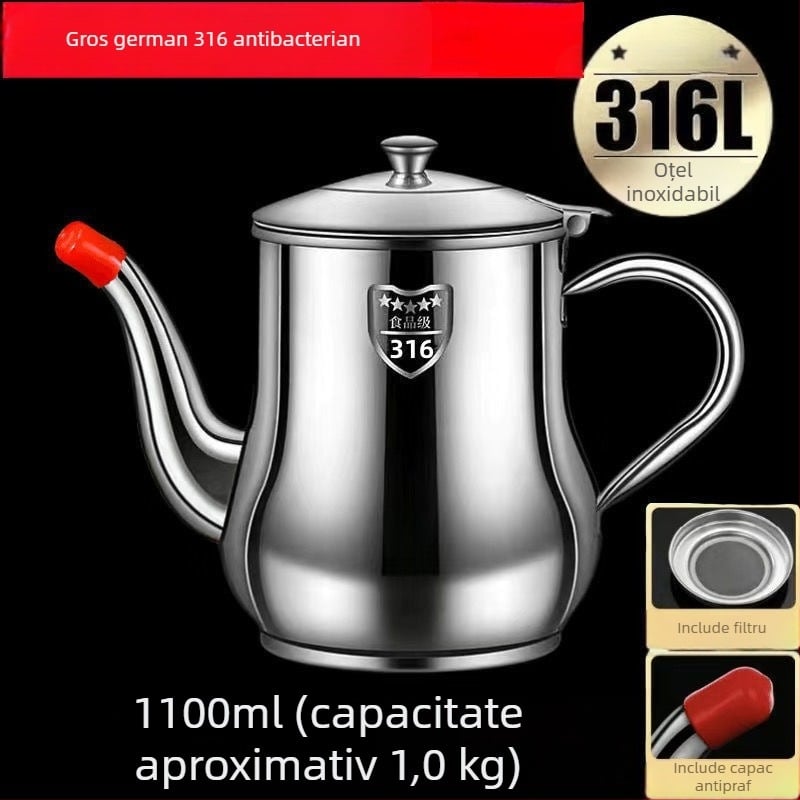 Recipient din oțel inoxidabil pentru ulei cu filtru, anti-scurgeri, recipient de bucătărie pentru turnarea uleiului