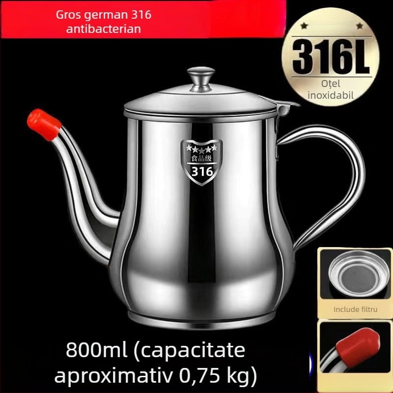 Recipient din oțel inoxidabil pentru ulei cu filtru, anti-scurgeri, recipient de bucătărie pentru turnarea uleiului