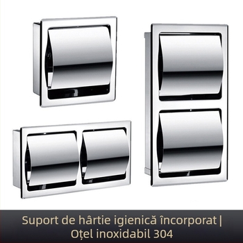 Dispenser încastrat în perete din oțel inoxidabil 304, cu suport ascuns pentru două role de hârtie igienică, pentru baie de hotel
