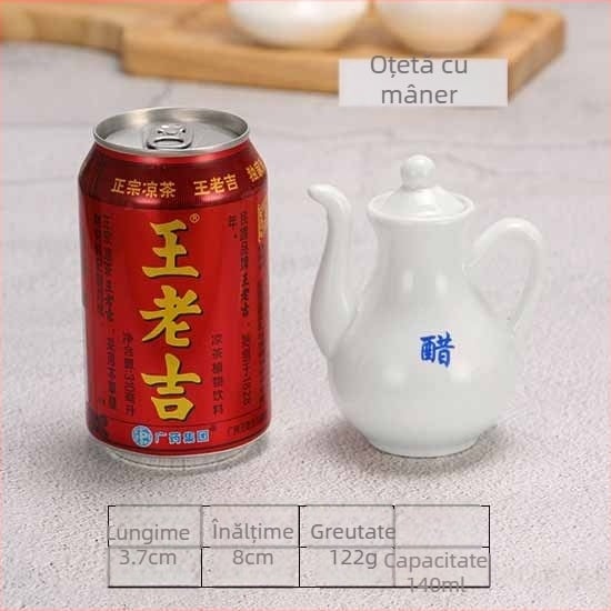 Set ceramic alb: recipiente pentru sos, oțet și ulei; recipient pentru sos de soia; borcane pentru condimente