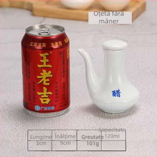 Set ceramic alb: recipiente pentru sos, oțet și ulei; recipient pentru sos de soia; borcane pentru condimente