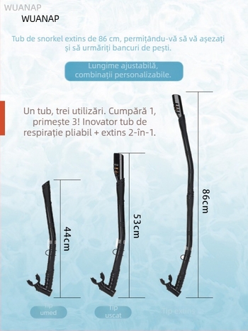 Snorkel lung cu furtun din silicon – dual-use, uscat complet/semi-uscat