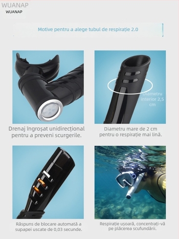 Snorkel lung cu furtun din silicon – dual-use, uscat complet/semi-uscat