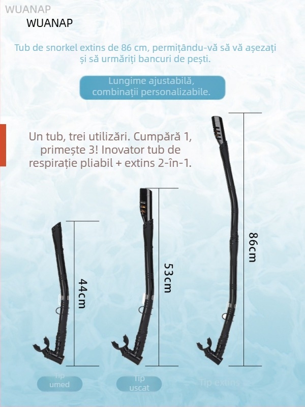 Snorkel lung cu furtun din silicon – dual-use, uscat complet/semi-uscat