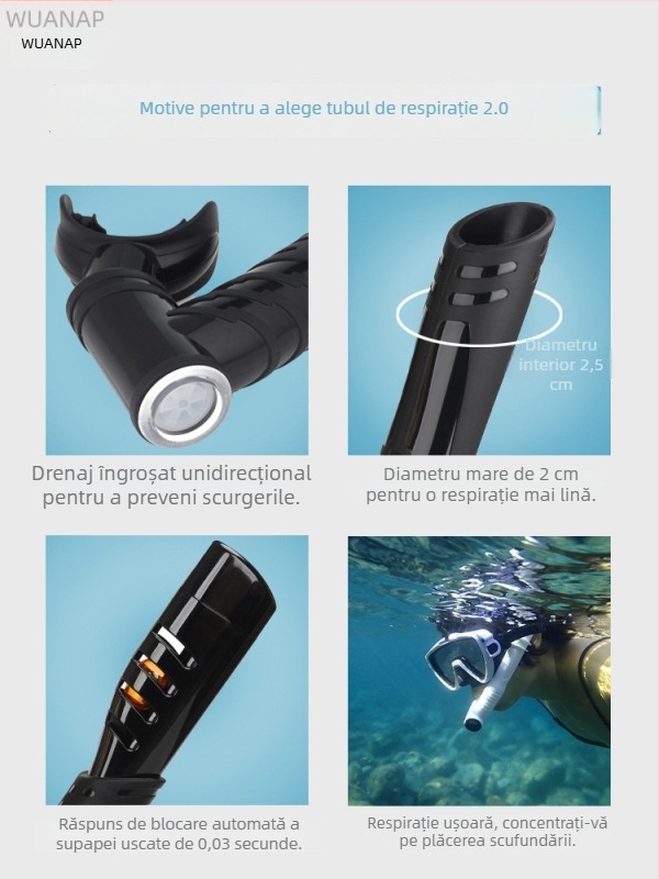 Snorkel lung cu furtun din silicon – dual-use, uscat complet/semi-uscat