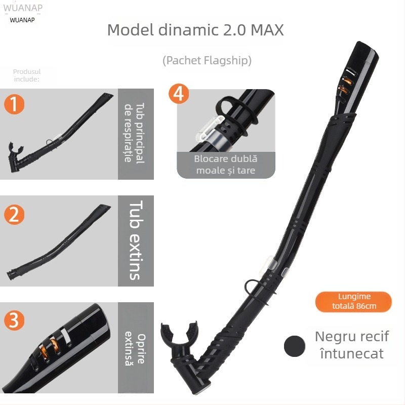 Snorkel lung cu furtun din silicon – dual-use, uscat complet/semi-uscat