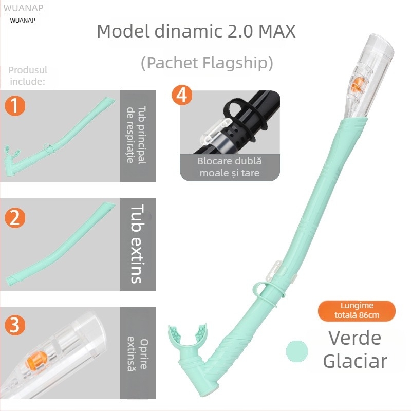 Snorkel lung cu furtun din silicon – dual-use, uscat complet/semi-uscat