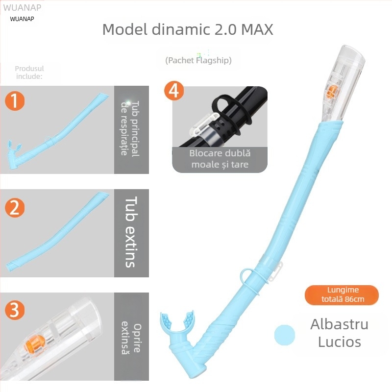 Snorkel lung cu furtun din silicon – dual-use, uscat complet/semi-uscat