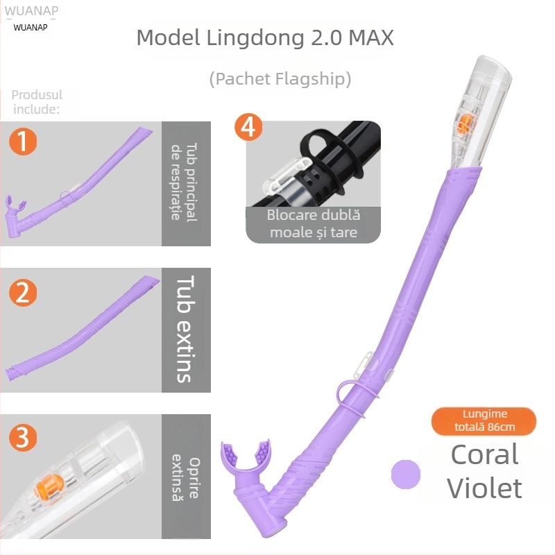 Snorkel lung cu furtun din silicon – dual-use, uscat complet/semi-uscat