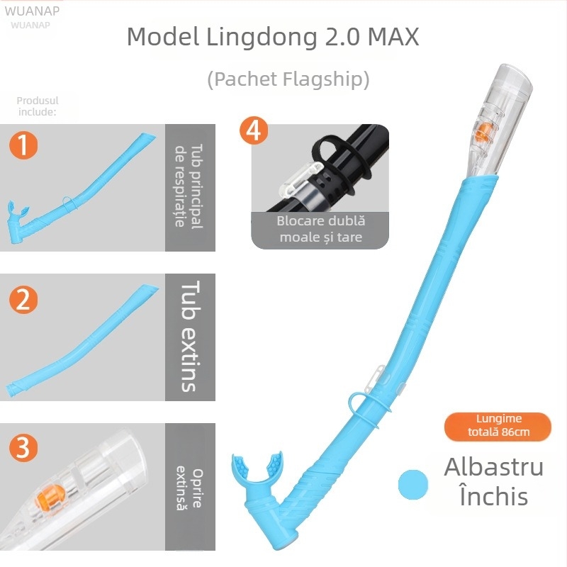 Snorkel lung cu furtun din silicon – dual-use, uscat complet/semi-uscat