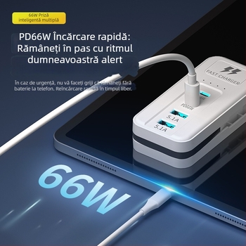 Încărcător USB 66W multifuncțional cu mai multe porturi – Tpyec priză de uz casnică și cablu de prelungire pentru telefon
