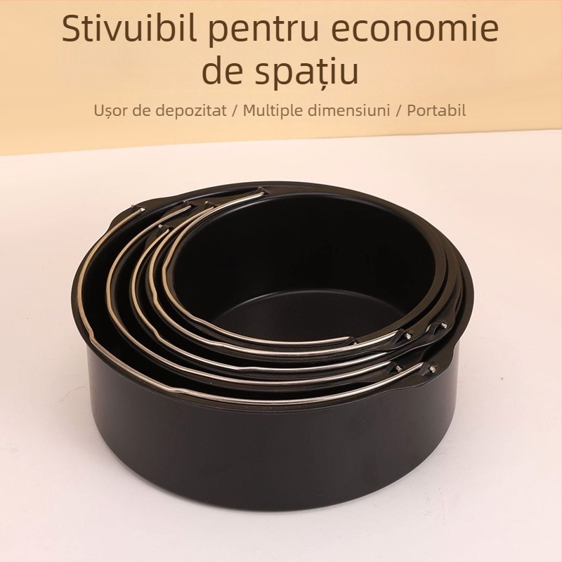 Formă rotundă de tort din oțel carbon îngroșat, pentru uz casnic, accesoriu pentru friteuză cu aer, tavă de copt antiaderentă.