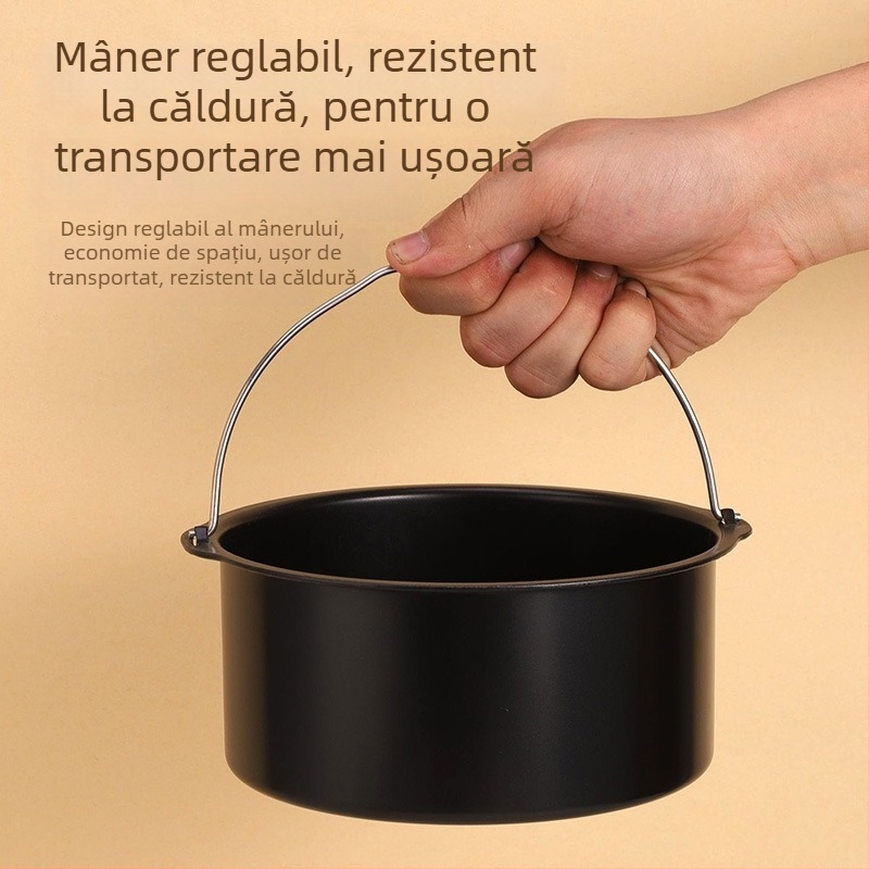 Formă rotundă de tort din oțel carbon îngroșat, pentru uz casnic, accesoriu pentru friteuză cu aer, tavă de copt antiaderentă.