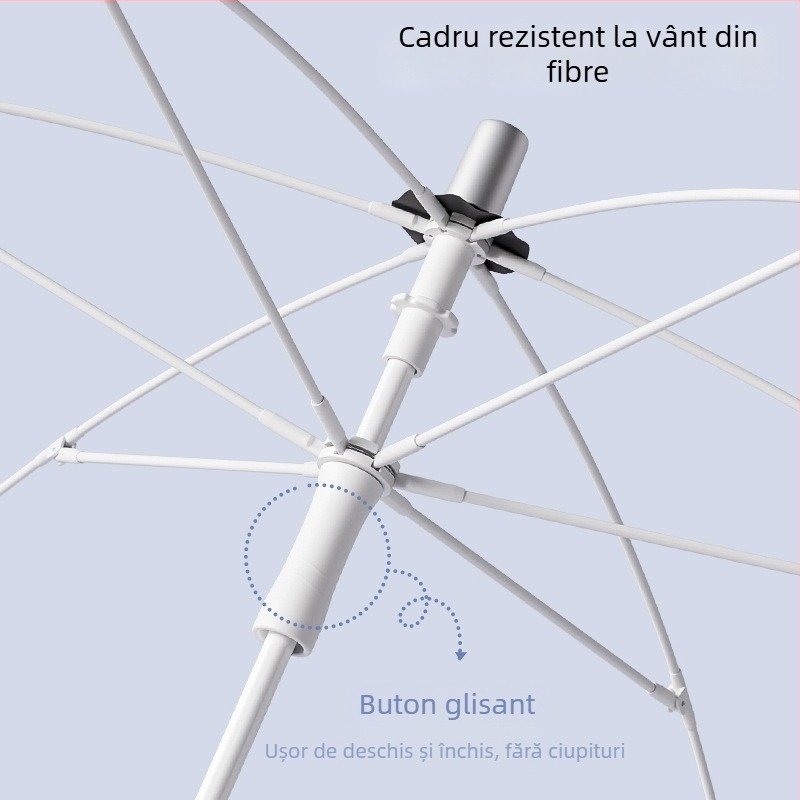 Umbrelă pentru copii înalți, cu colțuri rotunjite, oversized, protecție anti-perforație, vinil negru, mâner lung, deschidere și închidere manuală