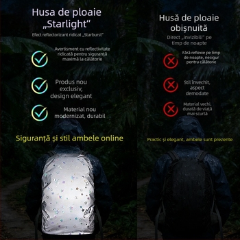 Rucsac outdoor complet reflectorizant, cu stele în gradient multicolor și husă de ploaie