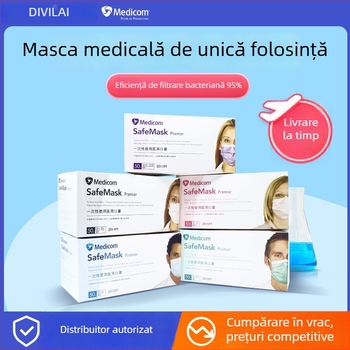 Mască medicală Medicom, de unică folosință, din material nețesut, mască protectoare cu trei straturi pentru uz medical