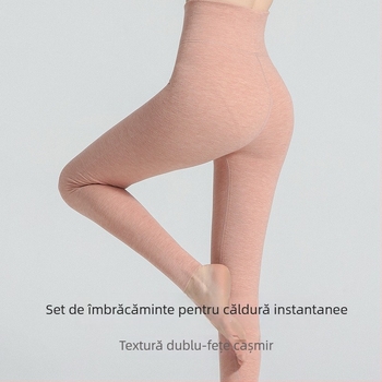 Lenjerie termică din lână pentru femei, căptușită cu fleece, strat de bază gros, set top și bottom